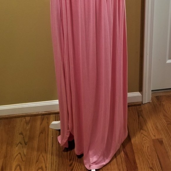 Feminine Soft Pink Off The Shoulder Maxi Dress SZ Large - Picture 2 of 3